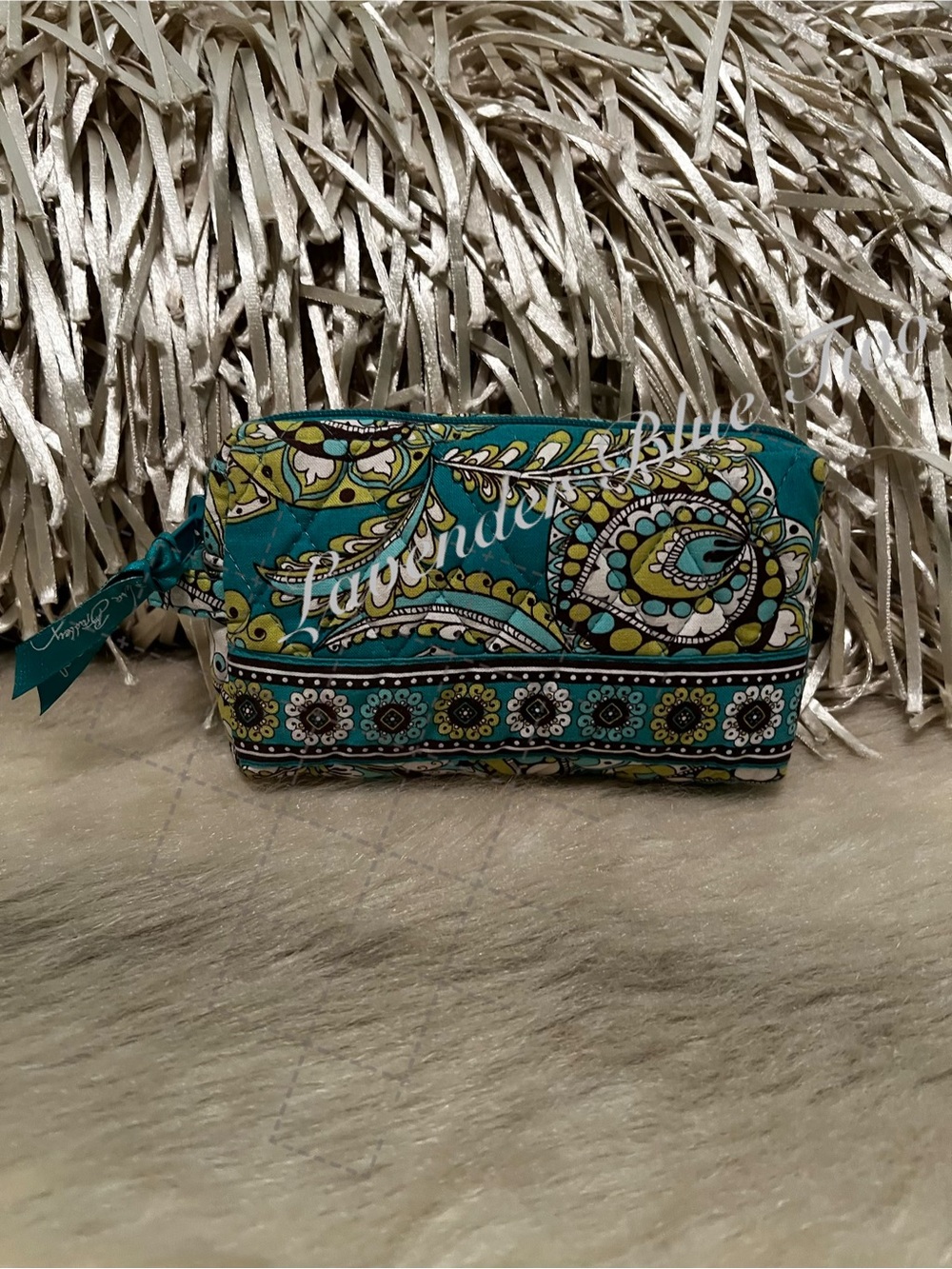 Vintage VERA BRADLEY Peacock 2007 Cosmetic Case Zip Top Close Y2K Turquoise USA